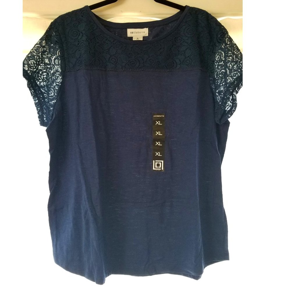Liz Claiborne Navy Lace detail shirt XL
